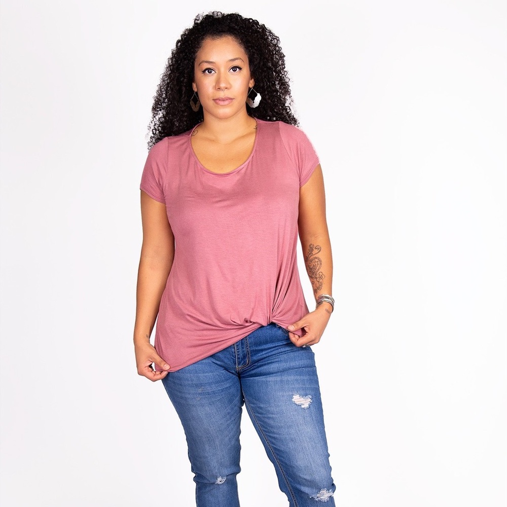 Mauve Front Knot Short Sleeve Top